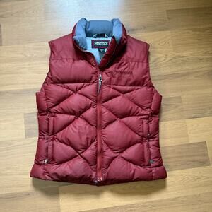 Women's Marmot Dark Red Gray 700 Fill Goose Down Quilted Puffer Vest Sz Small
